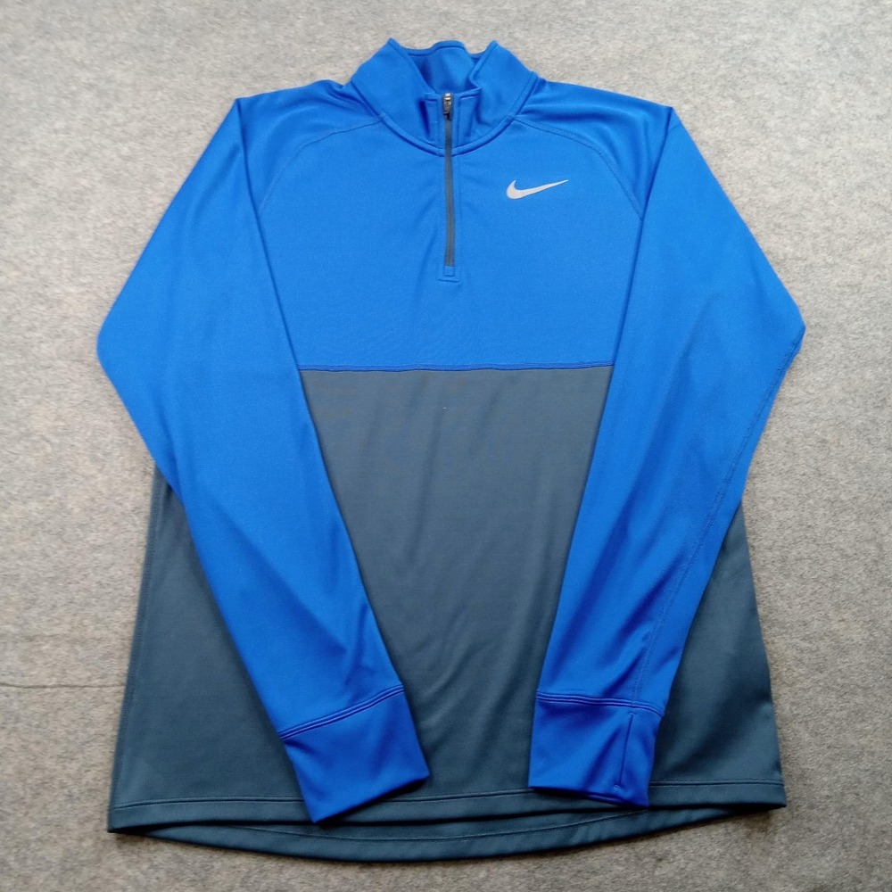 Nike Shirt Mens Large Blue Gray Dri‎ Fit Running Quarter Zip Pullover Athletic